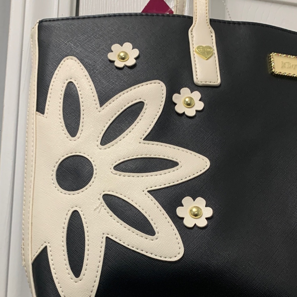 Betsey Johnson Black and Cream Floral Tote Bag - Picture 3 of 10